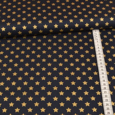 Baumwolle Webware Foil Print - Golden Stars auf Navy