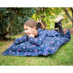 Chillstar bedruckter Sitzsack indoor / outdoor Glitzerherzen und Schmetterlinge Jeans | 130 Liter  90 x 135 cm