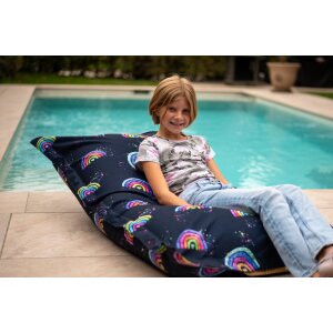 Chillstar bedruckter Sitzsack indoor / outdoor Glitter Look Rainbow Navy | 130 Liter  90 x 135 cm