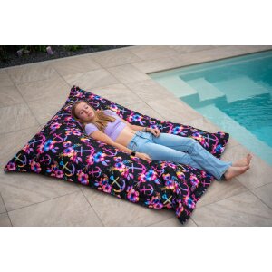 Chillstar bedruckter Sitzsack XXL Maritime Blossoms Regenbogen Schwarz | 330 Liter  135 x 175 cm