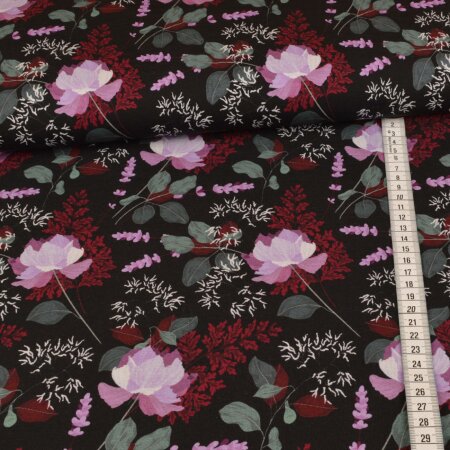 Jersey Swafing - Eleganter Blumenzauber - Schwarz