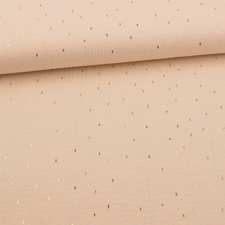 1 Reststück 0,75m Musselin - Foil Print Gold - Mini Streifen Creme