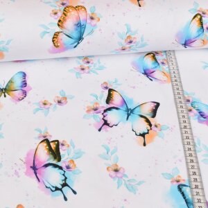 Jersey Lovely Butterflies auf Weiß - Glitzerpüppi Exklusiv Eigenproduktion