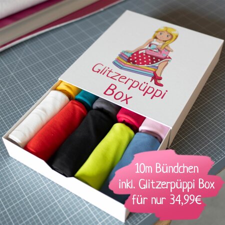 10 x 1m Feinripp Bündchen in der Glitzerpüppi Box !Bündchen Sale! (zufällige Farbwahl)