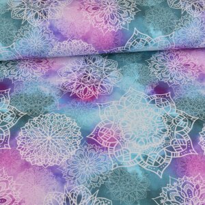 French Terry - Aquarell Mandala Petrol Lila -...