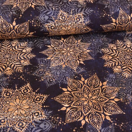 French Terry - Mandala Winterzauber Gold Navy - Glitzerpüppi Exklusiv Eigenproduktion