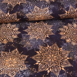 French Terry - Mandala Winterzauber Gold Navy -...